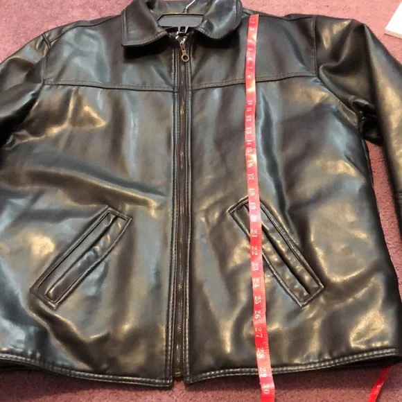 Black Faux Leather Jacket Mens Large - Picture 9 of 12